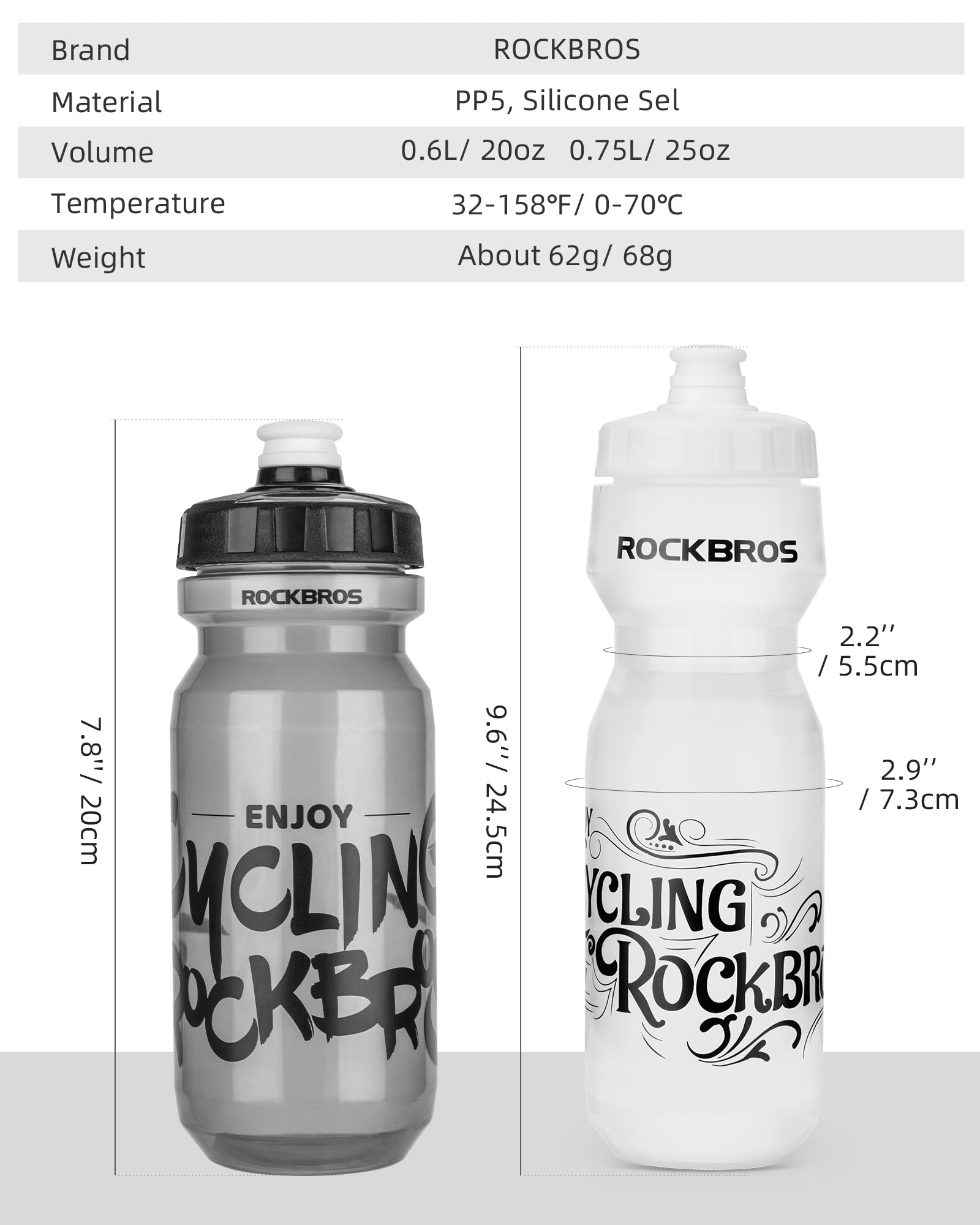 ROCKBROS Ánfora para Ciclismo 600ml Gris